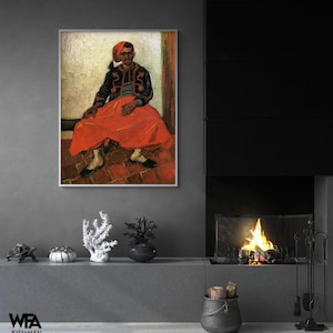 The Seated Zouave by Vincent Van Gogh, Red Gown Oil Painting Print, Red Wall Art, Man Portrait Print, Van Gogh Portrait Wall Art