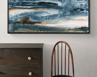 Abstract Ocean Painting – Blue Nautical Framed Art Print