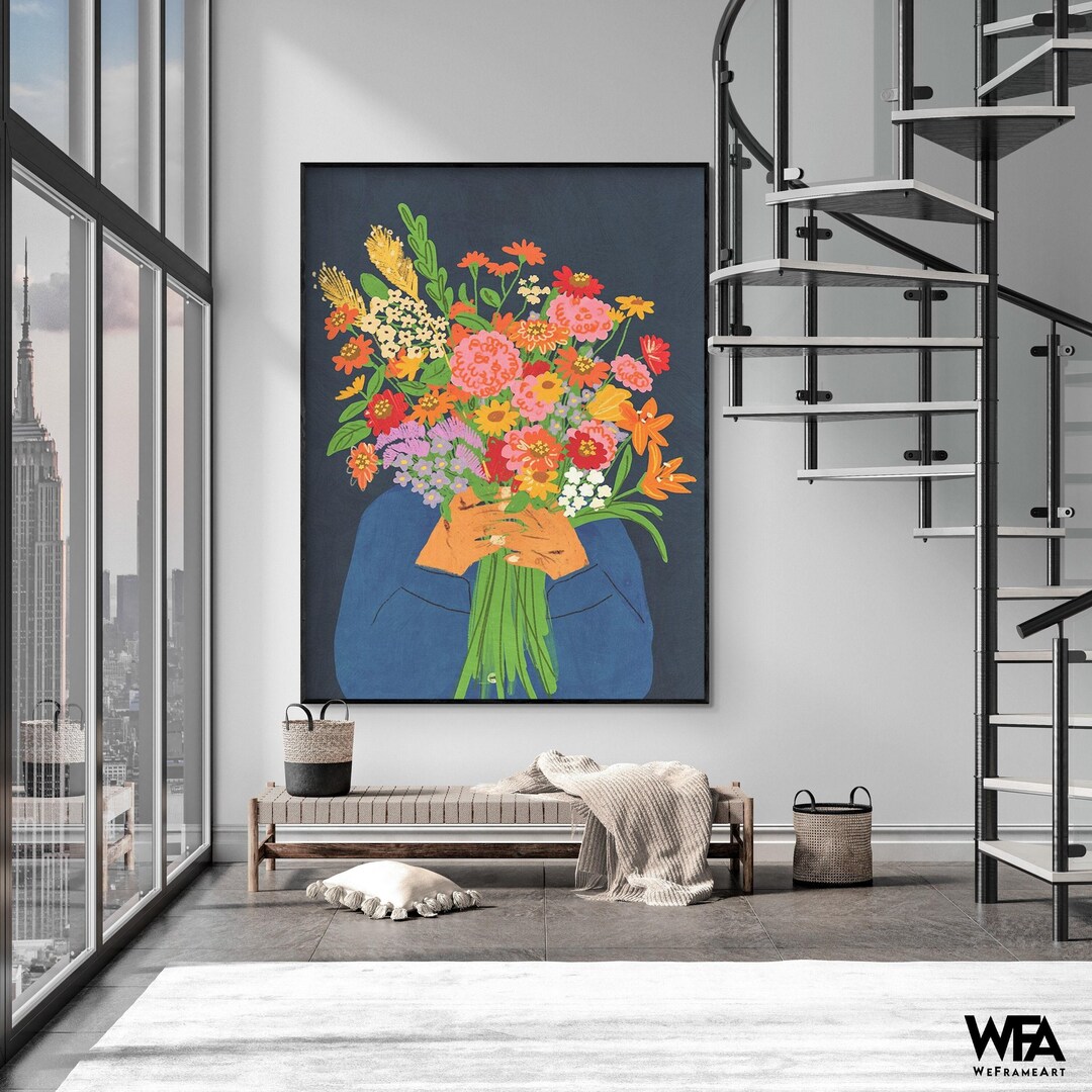 Rainbow Flower Bouquet Art Print, Floral Themed Decor - Etsy