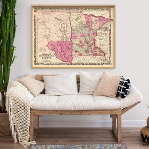Minnesota and Dakota 1862, Mn State Map, Antique Map Of Dakota, Dakota Territory Map, Rustic Minnesota Map, Dakota Wall Decor Print