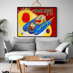 Gaming Room Design Poster, Red Vintage Kids Toy Playroom Poster, Classic Retro Space Poster Arcadia Print, Vintage Kids Toys Print