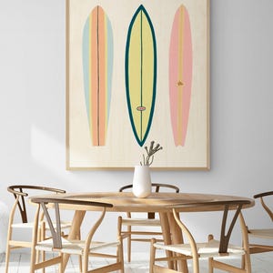 Framed Surfboard Art Print, Seaside Beach House Decor