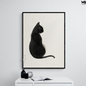 Black Cat Wall Art FRAMED Watercolor Print Minimalist Aesthetic Kitten Portrait Memorial Poster Cat Owner Lover Rescuer Gift Idea