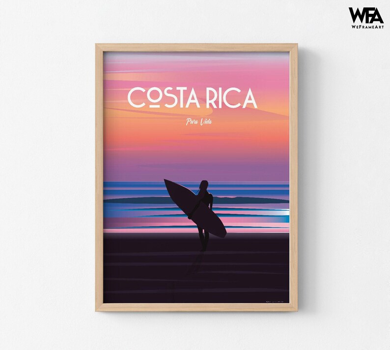 Costa Rica Travel Poster Print, Surfer Wall Art, Framed immagine 7
