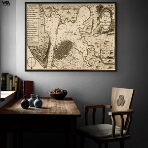 Havana Cuba City Plan 1701, Old Map Of Havana City Decor, Cuban History Library Wall Art, Rustic Framed Map of Cuba Poster Print