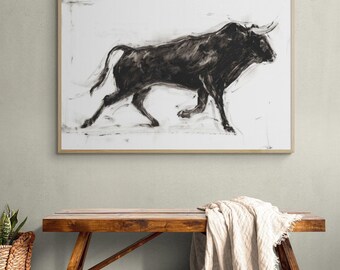 Framed Bull Art Print, Modern Farmhouse Western Decor