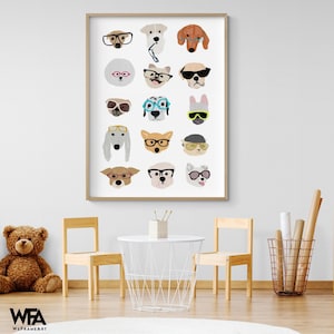 Dogs with Glasses by Hanna Melin, Doggo Wall Art, Cute Dog Nursery Print, Baby Nursery Gift Idea, Gender Neutral Playroom Decor