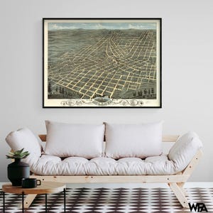 Atlanta-Georgia 1871, Antique Atlanta Georgia Map, Birds Eye Atlanta Poster, United States Wall Art, Rustic Map of Atlanta GA Wall Decor