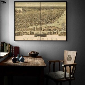 Tacoma-Washington 1890, Tacoma Wa Poster, WA State Poster Print, USA Washington Office Wall Decor, Rustic Historic US Poster Print