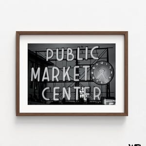 Pike Place Market Photography Print, Framed Seattle Photo Wall Art, Black and White Washington Photo, Framed Wall Art, Oversized Wall Art