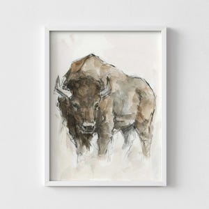 American Buffalo Watercolor Print, Farmhouse Animal Wall Art image 3