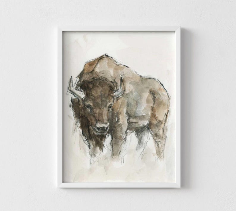 American Buffalo Watercolor Print, Farmhouse Animal Wall Art image 3