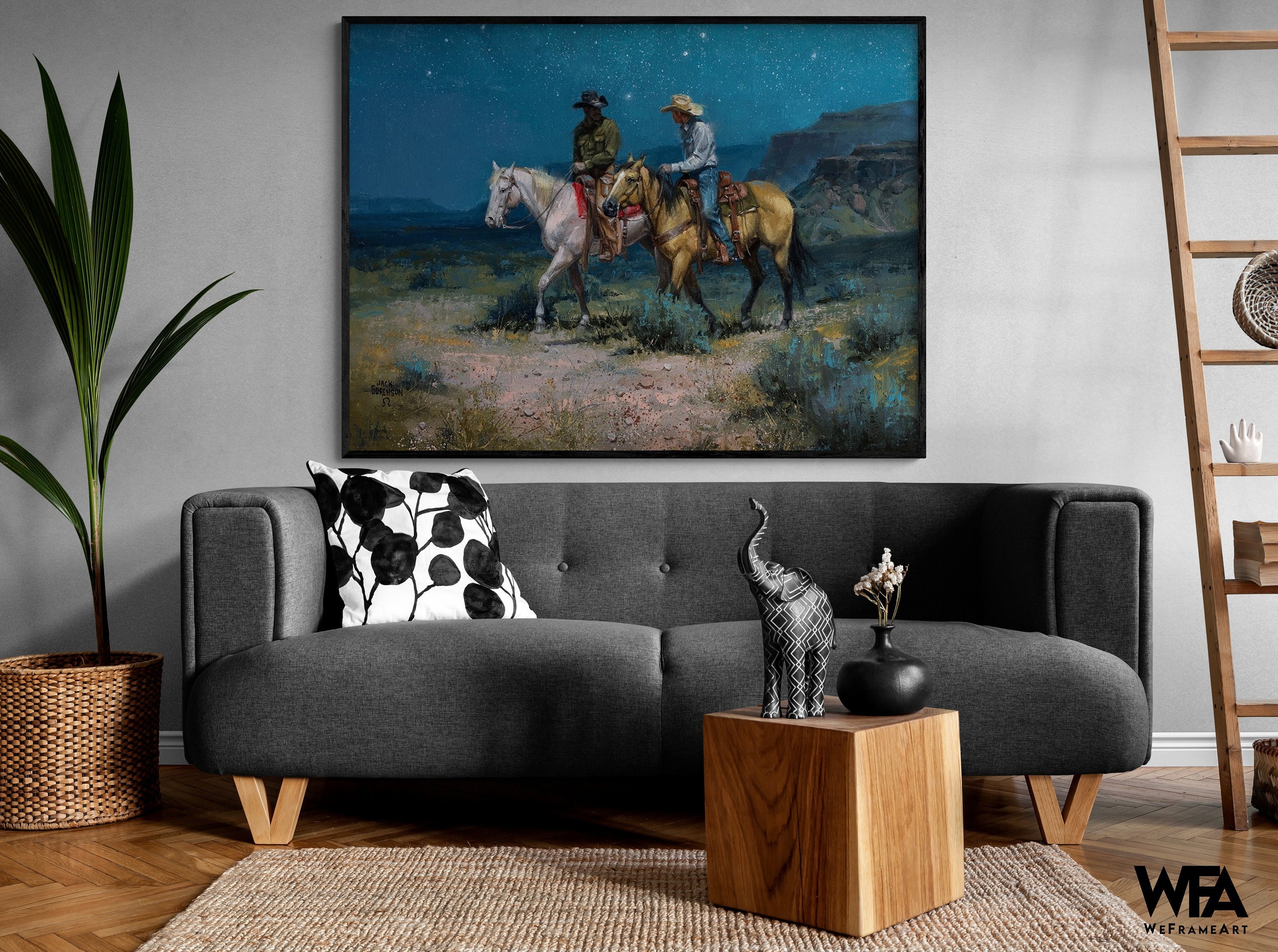 Night Riders by Jack Sorenson, Two Cowboys Painting Print, Night Scene Print, Cowboy Riding Horse Art,Western Painting Print,Farmhouse Decor