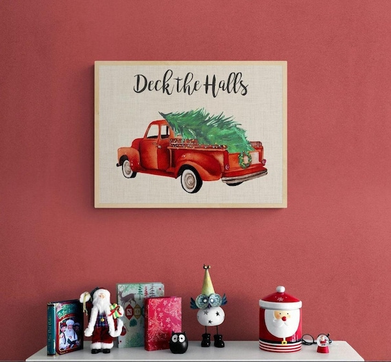 Retro Red Truck Christmas Tree Poster, Nostalgic Holiday Wall Art