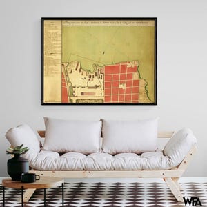 Havana Cuba City Plan 1700, Colorful Cuba Plan Poster, Havana City Decor, Antique Map Of Havana Poster Print, Framed Cuban Office Artwork