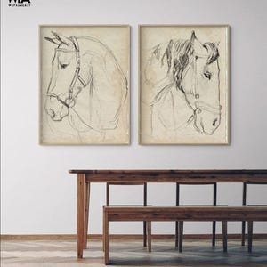 Horse in Bridle sketch I & II by Jennifer Parker, Set of 2 Horse Prints, Bridle Art Print, Animal Sketches Prints, Equestrian Art Print