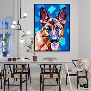 German Shepherd Portrait Painting Poster Print, Old German Shepherd Pop Inspired Wall Art, Large Dog Pet Store Wall Decor Idea