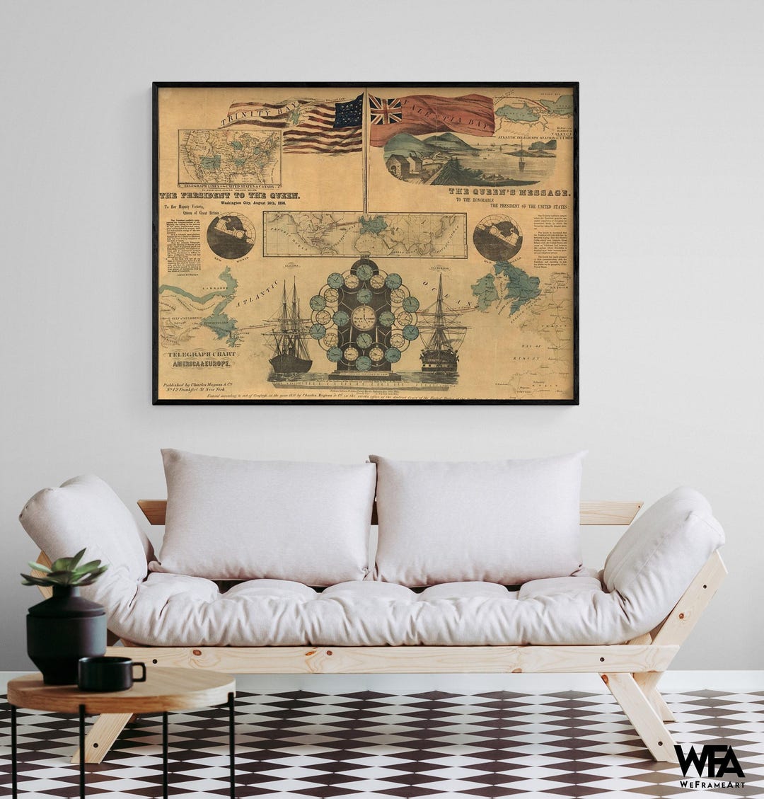Talegraph Chart Telegraph Chart of America and Europe 1858, Vintage World History ...