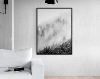 Wyoming Forest Photography, Black and White Landscape Art Print