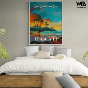 Hawaiian Poster Print, Framed Beach Decor, Tropical Beach Print, Sea Poster Print, Travel Poster Print, Aloha Wall Art, Framed Wall Art