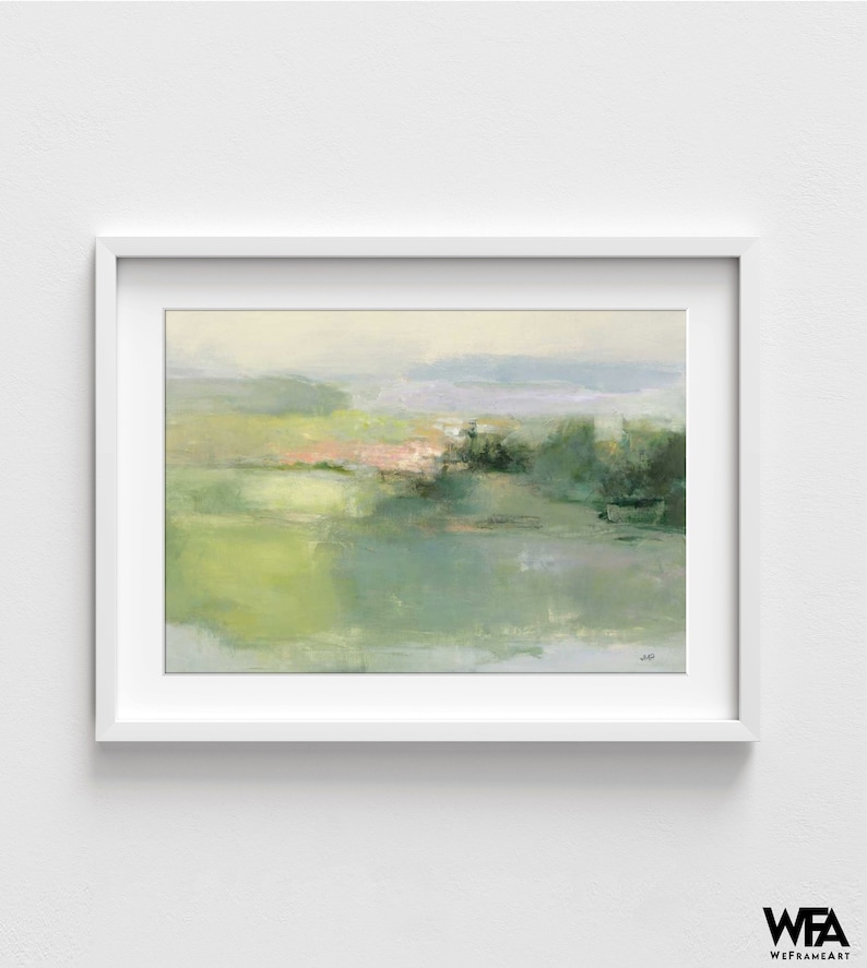 Gentle World by Julia Purinton, Green Watercolor Painting Print, Soft Green Art, Watercolor Landscape Print, Green Nature Painting image 5
