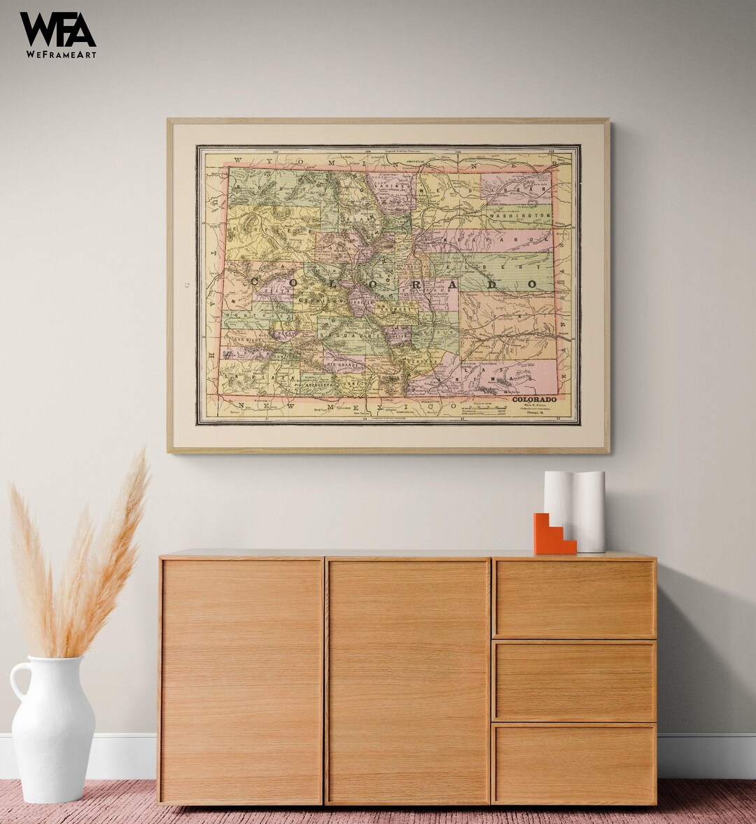 Vintage Colorado State Map Print - Framed Retro Wall Art - Etsy