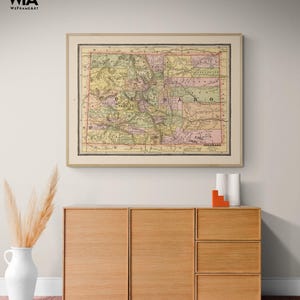 Vintage Colorado State Map Educational Wall Art Colored Geographical Map Poster Framed Study Office Retro Decoration USA America Map
