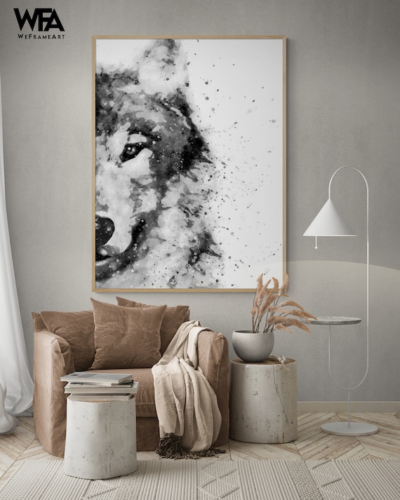 Black and White Wolf Painting Print Framed Wolf Watercolor Etsy