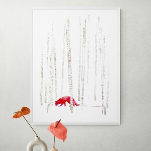 Cute Fox Wall Art, Framed Fox Wall Art, Nordic Fox Wall Art Print, Nature Wall Decor, Nature Wall Decor, Framed Wall Art, Oversized Wall Art