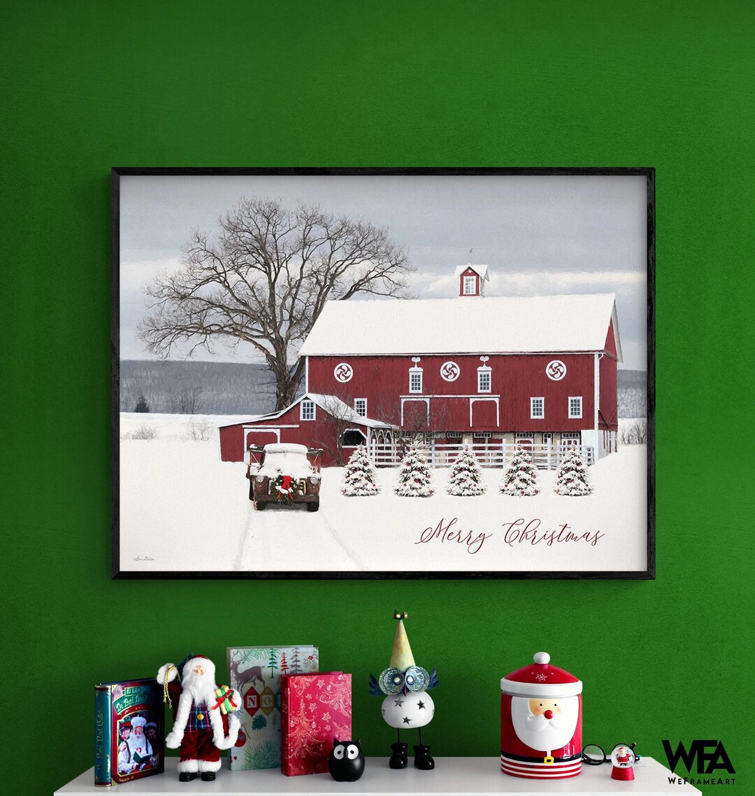 Farmhouse Christmas Barn Art Print, Rustic Winter Wall Decor - Etsy