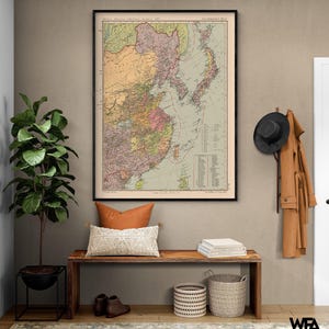 Asia China Japan Korea - Streit 1913, Chinese Poster Print, Vintage Korean Map, Japanese Wall Decor, Old Map of China, Antique map of Korea