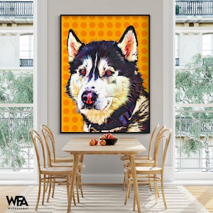 Pop Dog XII by Kim Curinga, Husky Mom Gift Idea, Adorable Husky Artwork, Husky Wall Art, Vet Office Gallery Wall Decor