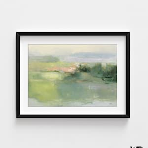 Gentle World by Julia Purinton, Green Watercolor Painting Print, Soft Green Art, Watercolor Landscape Print, Green Nature Painting image 8