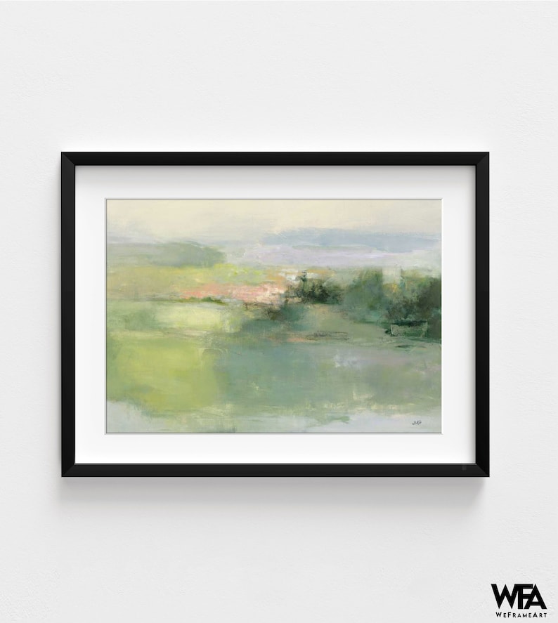 Gentle World by Julia Purinton, Green Watercolor Painting Print, Soft Green Art, Watercolor Landscape Print, Green Nature Painting image 8