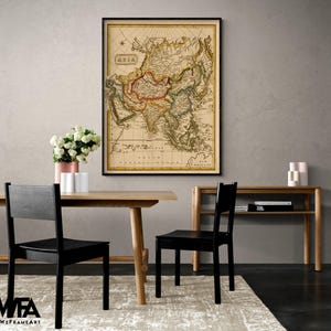 Asia 1817 by Vintage Maps, Antique Map Of Asia, Asian Countries Old Map Office Decor, Geography Gift Idea, World History Poster Print