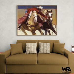 Nabbed by Julie Chapman, Running Horses Painting, Rodeo Fun Print, Rodeo Decor, Western House Decor, Farm Animal Print, Horse Wall Art
