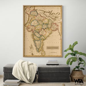 Hindustan Hindoostan India 1817 by Vintage Maps, Indian Map Print, Asian Country Wall Decor, Asian Art, Antique Map Of India Office Decor