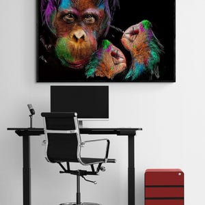 Colorful Monkey Oil Painting Print, Modern Animal Decor, Cool Monkey Print, Jungle Wall Art, Rainbow Monkey Art, Framed Wall Art