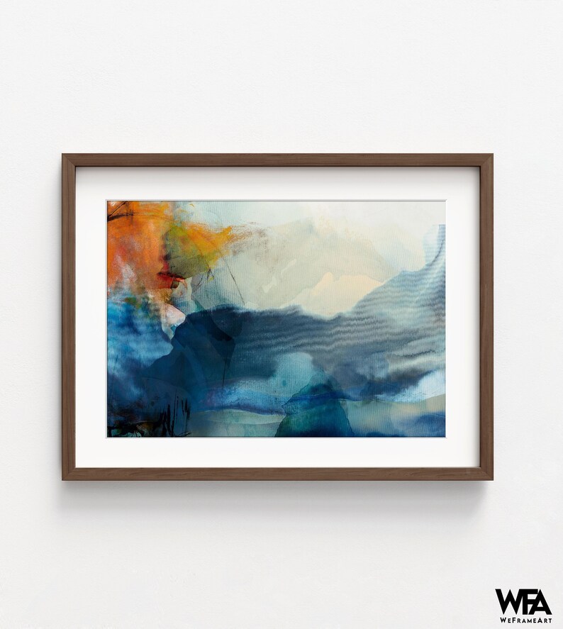 Orange and Blue Abstract Painting Print Framed Navy Blue Etsy