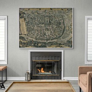 Antique Map of Jerusalem by Vintage Maps, Biblical Regions Map, Bible House Decor, Holy Land Art, Jerusalem Wall Art, Old City Map Print
