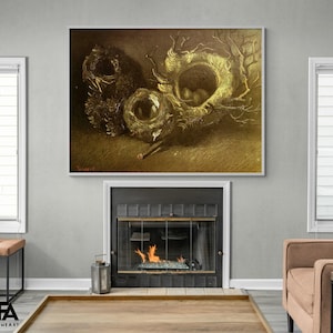 Still Life With Three Birds Nests by Vincent Van Gogh, Framed Nest Print, Bird Oil Painting Print, Van Gogh Nest Art, Framed Wall Art