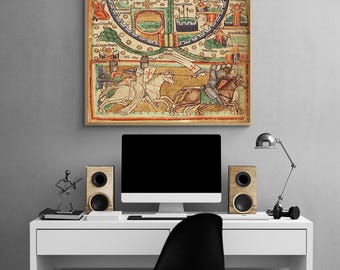 Antique Map of Jerusalem, Colorful Map Poster Print, Rustic Biblical Area Map Print, Religious Wall Decor, Christian Family Art