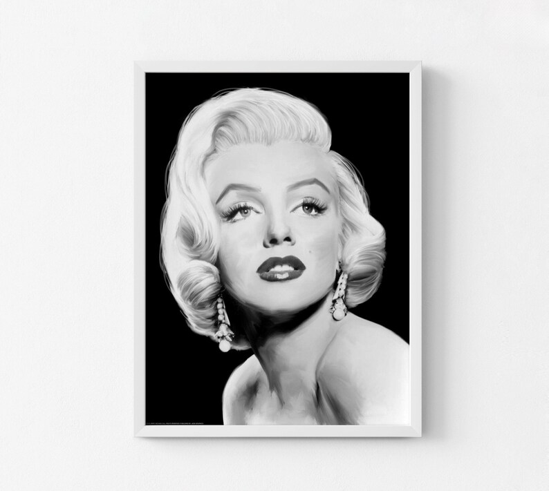 Marilyn Monroe Hollywood Art Print, Black and White Glamour image 8