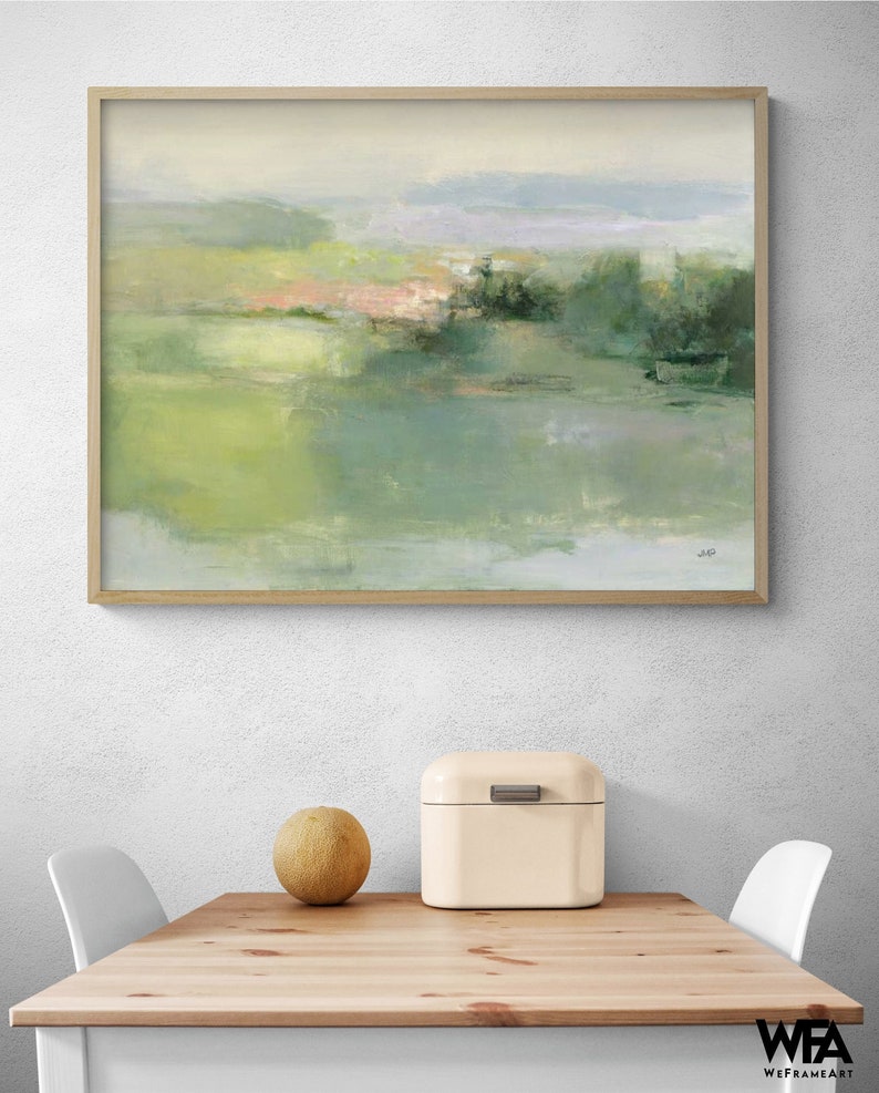 Gentle World by Julia Purinton, Green Watercolor Painting Print, Soft Green Art, Watercolor Landscape Print, Green Nature Painting image 1