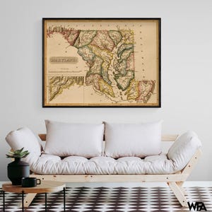 Maryland 1817, Maryland State Map, Vintage Maryland Map, Antique Map Of Maryland Poster Print, United States Old Map Office Rustic Decor