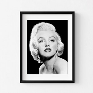 Marilyn Monroe Hollywood Art Print, Black and White Glamour image 2