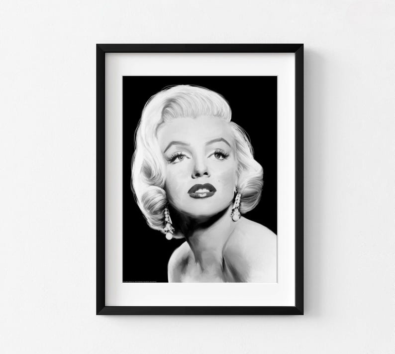 Marilyn Monroe Hollywood Art Print, Black and White Glamour image 2
