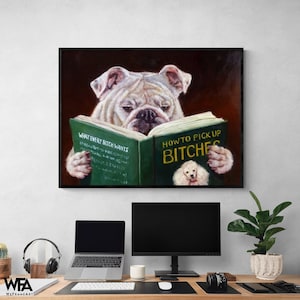 Manly Home Decor Inspo, Basement Remodel Wall Art, Bulldog Poster Print, Bar Restroom Decor Idea, Night Club Entryway Wall Art