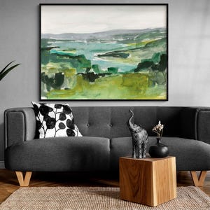 Riverside Sketch I by Jacob Green, Green Watercolor Nature Print, Running River Print, River Wall Art,Watercolor Wall Art,Emerald Nature Art
