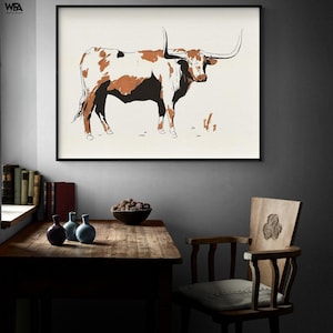 Terre Cotta Steer III by Jacob Green, Cow Drawing Print, Farm Animal Print, Ranch Animal Art, Longhorn Art Print, Rodeo Drawing Art